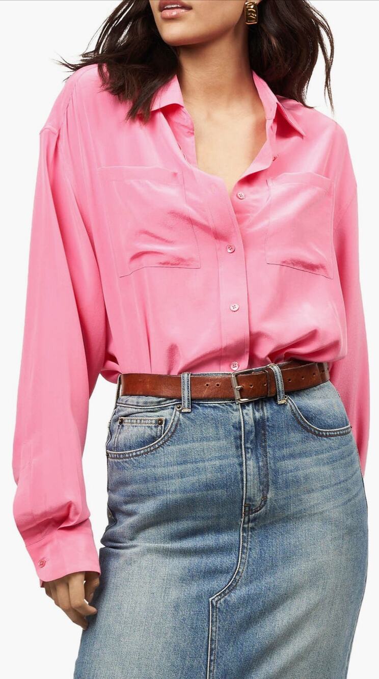 Equipment Femme OTY Oversized Silk Button Up Shirt Pink S